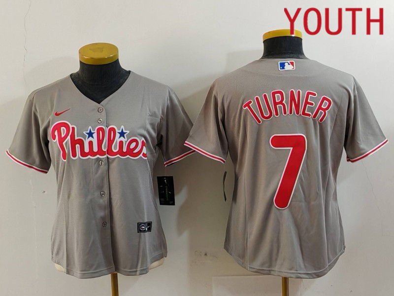 Youth Philadelphia Phillies 7 Turner Grey Game Nike 2024 MLB Jersey style 9122